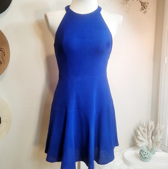PARKER GENUINE SUEDE LEATHER LASERCUT HALTER FIT & FLARE MINI DRESS WOMEN'S SMAL - Picture 1 of 16